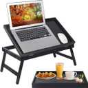 Artmeer Bed Tray Table Breakfast Food Tray with Folding Legs Kitchen Serving Tray for Lap Desks Notebook Computer Bed Platters TV Snack Tray, Adjustable (Black) (Large)