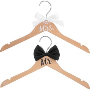 Beeveer 2 Pcs Bride Hanger Set Bride and Groom Hanger for Wedding Dress with Bow Tie for Tuxedo Wedding Gifts Bridal Party Shower