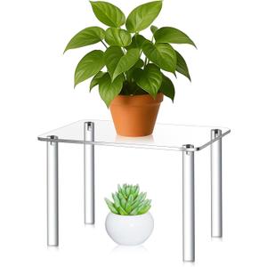 RattanView 1 Pcs 12 Inch Acrylic Risers Display Stands Rectangular 4-leg Acrylic Plant Stand, 6mm Thick Clear Shelf Riser Display Stands for Decor Collectibles Figures and Item Photography