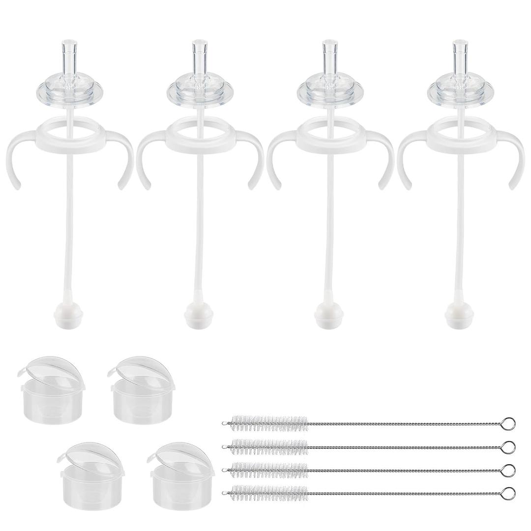 Straw Cup Conversion Kit for Pigeon Bottles，Glass Baby Bottle Transition Kit with Weighted Straw, Soft Straw Nipples & EasyGrip Handle, 8m+, 4Pack
