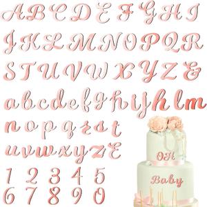 Jspupifip 64pcs Rose Gold Acrylic Cake Topper, Glitter Numbers & Alphabet Decor, Personalized Cake Picks for Anniversary, Baby Shower, Wedding Party Supplies