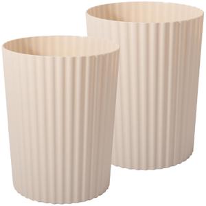 JiatuA Small Trash Can Plastic Wastebasket Round Garbage Container Bin for Bathroom, Kitchen, Bedroom, Home Office, College Dorm, Beige 2 Pack (1.8 Gallons, 2 Pack)
