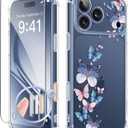 GVIEWIN for iPhone 17 Pro Case with Screen Protector, Upgraded [Full Camera Protection] [Non Yellowing] Floral Slim Shockproof Clear Women Phone Cover for iPhone 17 Pro 6.3" (Colorful Butterfly)