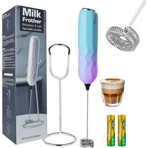 SUPRUS Ultra Fast Handheld Milk Frother Double Whisk with Stand 2 Batteries Stainless Steel for Lattes Cappuccino Matcha Hot Chocolate Coffee Bar Accessories Kitchen Gadgets Gift