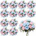 ) Geosar 24 Bundles Artificial Peonies Flowers Fake Silk Peony Bouquet Faux Peonies Flower Bulk for Decoration Vase Floral Arrangements Wedding Party Table (Light Pink,Light Blue)