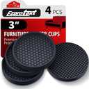 Ezprotekt Non Slip Furniture Pads, 4 Pcs 3" Rubber Caster Cups, Anti Skid Furniture Coasters for Hardwood Floors, No Slide Furniture Gripper, Floor Protector for Bed Couch Furniture Stoppers (Black)
