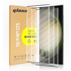 3 Pack Curved Tempered Glass Screen Protector for Samsung Galaxy S22 Ultra 5G, HD Clear, Scratch Resistant, Fingerprint ID Friendly, 6.8-inch, 3 Pieces