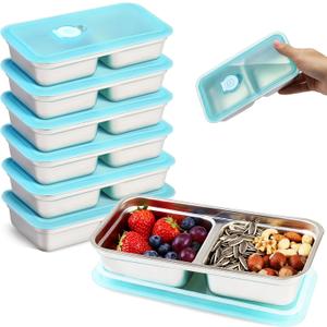 6 Pack Grab and Go Snack Containers, Stainless Steel Reusable Double Compartment Snack Box Containers with Lids Dishwasher Safe Travel & Outdoor Camping Portable Food Storage (6 Pack Sliver)