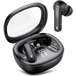 Wireless Earbuds, Bluetooth 5.4 Headphones, HiFi Stereo Bass Ear Buds, in Ear Earbuds with 4 ENC Noise Cancelling Mic, 45H, LED Display, IP7 Waterproof, Earphones for Phone Android/iOS Sports, Black