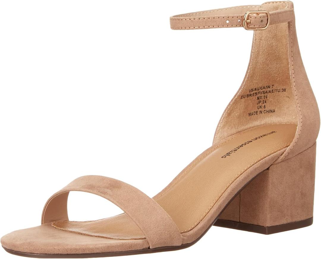 Amazon Essentials Women's Two Strap Heeled Sandal (7, Tan)