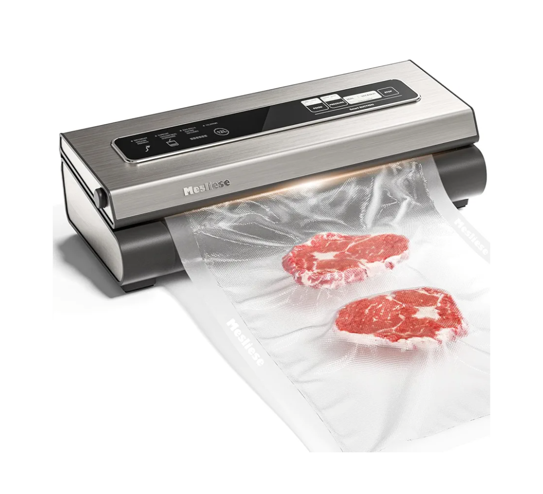 Vacuum Sealer Machine Powerful 90Kpa Precision 6-in-1 Compact Food Preservation System with Cutter, 2 Bag Rolls & 5 Pre-cut Bags, Widened 12mm Sealing Strip, Dry&Moist Modes (Silver)