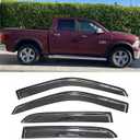 Exterior Tape On Rain Guards Window Visors Deflectors for 2009-2018 Dodge Ram 1500 Crew Cab | 2010-2022 Ram 2500/3500 Crew/Mega Cab | 2019-2022 Ram 1500 Classic Crew Cab | 4PCS Smoke Rain Guards