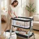 Bedside Bassinet for Baby, Sturdy 3 in 1 Bedside Sleeper with Mattress & Wheels, Height Adjustable, Breathable Mesh, Storage Basket, Easy to Assemble for Newborn, Black