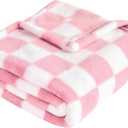 Yurhap Checkered Baby Blanket for Girls Pink Fleece Baby Blankets for Girls Boys, Warmer Comfort Lightweight Bed Blanket for Toddlers Infants or Newborn, 30''x40'', Pink