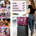 Expandable Foldable Duffel Bag with Detachable Rolling Wheels, Large Carry-On Luggage for Travel, Gym, Camping, Shopping, Business Trip (Purple)