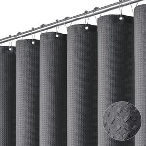 Dynamene Stall Fabric Shower Curtain - 36x72 Waffle Weave Weighted Cloth Shower Curtains for Bathroom, Neutral Heavy Duty Hotel Spa Luxury Bath Curtain Set with 6 Plastic Hooks,Charcoal Grey