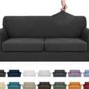 YEMYHOM Latest Checkered 3 Pieces Couch Covers for 2 Cushion Couch High Stretch Sofa Cover with 2 Extra Large Seat Cushion Covers Anti Slip Elastic Slipcovers (Black), 71"-91"(2 Cushions)