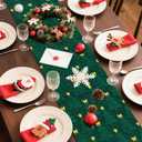 2 x Christmas Table Runner 13x73 Inch, Xmas Pine Trees Winter Holiday Decorative Farmhouse Table Decorations for Kitchen Dinning, Indoor Outdoor Dinner Party Decor (Green, One Size)