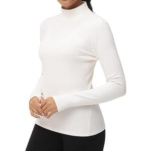 The Gym People Women's Mock Turtleneck Long Sleeve Shirts Fleece Thermal Underwear Pullover Tops with Thumb Hole, M