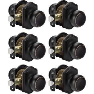 Goldenwarm Oil Rubbed Bronze Closet Door Knobs Interior No Lock, Passage Door Knobs Hallway, Bronze Door Knob Without Lock 6 Pack
