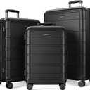 SHOWKOO Luggage Sets Expandable 100% PC Durable Suitcase Double Wheels TSA Lock Black, 20in/24in/28in