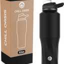 Chill Oasis Water Bottle | Compatible With Popular Flavor Cartridges | BPA Free, Leak Proof, Double-Walled Vacuum Insulated Stainless Steel, and Dishwasher Safe | Cold for 24 Hours (Black, 32oz)