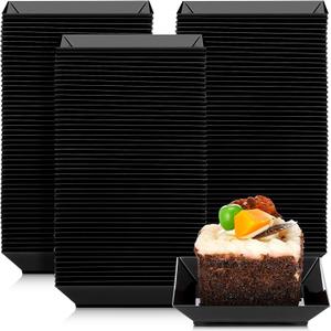 Zhehao 100 Pcs Plastic Dessert Appetizer Plates Disposable, 3.6 x 3.6 Inch Small Square Plastic Dessert Cake Plate for Party, Valentine's Day Wedding Birthday Bridal Baby Shower Supplies (Black)