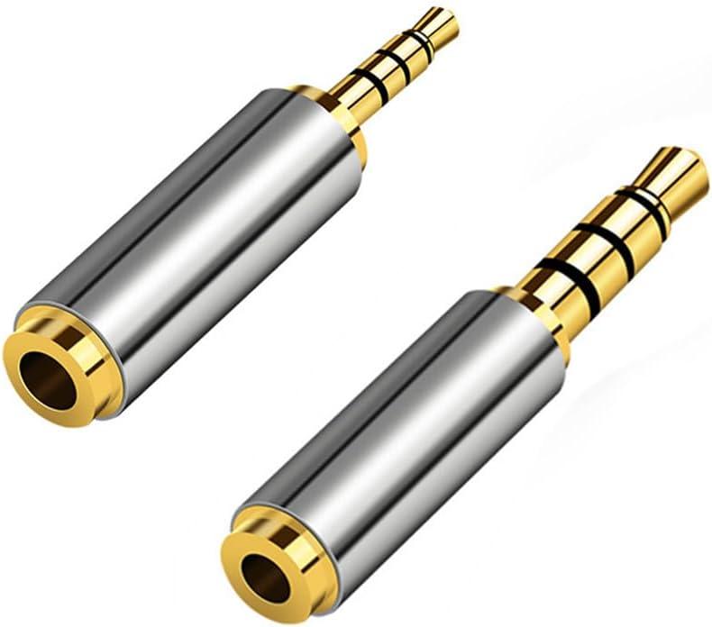 2 Pack Gold Plated 2.5mm Male to 3.5mm Female/3.5mm Male to 2.5mm Female Audio Jack Adapter, Headset Converter Connector for Smartphones, Headphone, Mic, Tablets
