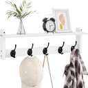 Homode Coat Rack with Wall Shelf and Hooks - 24 Inch Long, Wooden Hanging Coat Hanger with Hat Shelf for Entryway, Bathroom, Mudroom, White