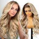 Dirty Blonde Synthetic Lace Front Wig,136 Curly Glueless Wigs for Women Daily Use 26IN
