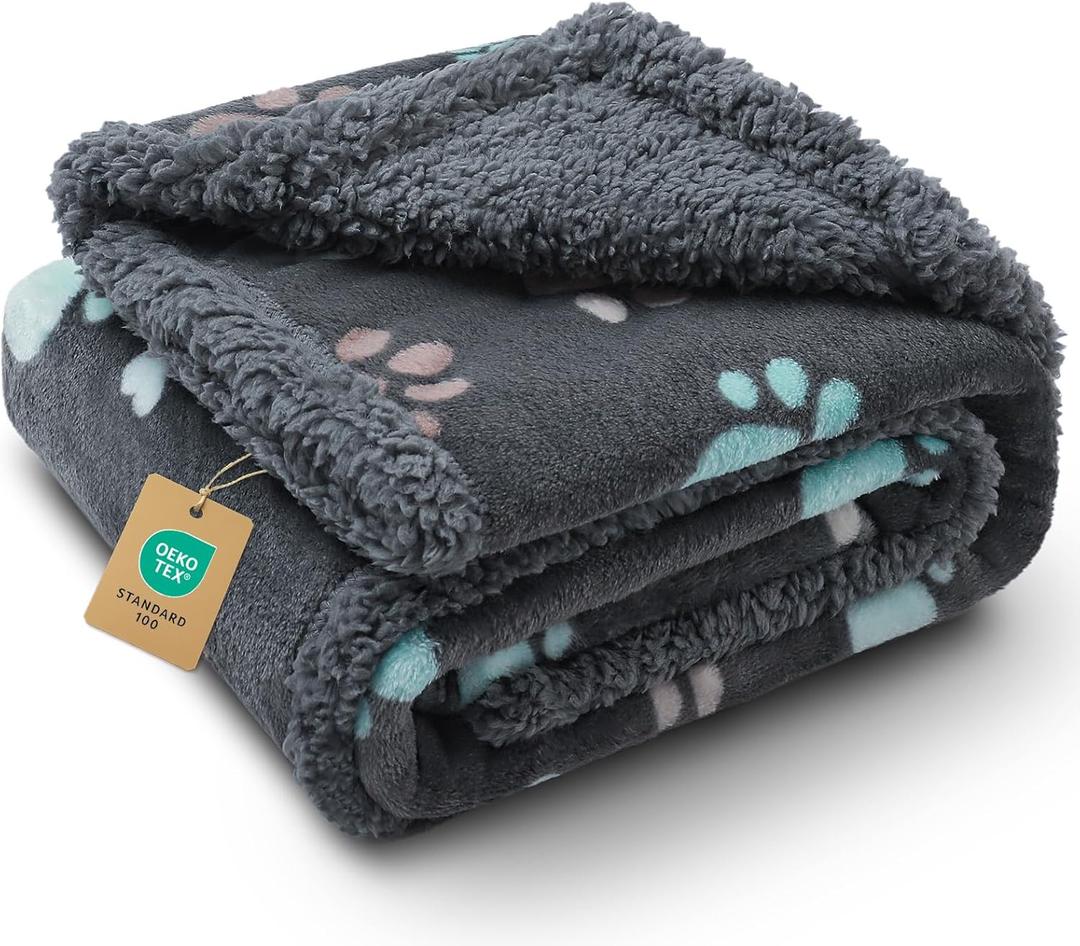 Luciphia Waterproof Pet Blankets for Couch Sofa Bed Cover Cat Liquid Pee Proof Washable Soft Fluffy Large Dog Blanket Reversible Furniture Protection Puppy Grey Paw Thicken Small40" x 28"