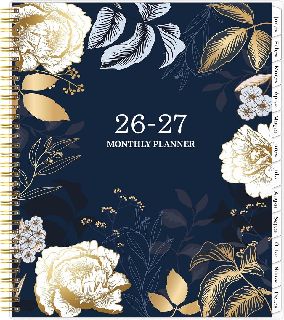 2026-2027 Monthly Planner, 2 Year Calendar Planner, Jan 2026 - Dec 2027, 8.5 x 11, Large Spiral Agenda, 24 Months, with Tabs Pocket, Flexible Cover, Organizer for Office Home School, Gold