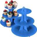 2Pcs 3-Tier Cupcake Stand, Cake Stand holder, Tiered DIY Cupcake Stand Tower for Dessert Table Displays, Birthday Theme Party Favors Decoration, Floral Tea Party, 12" W x 12.8" H, Blue
