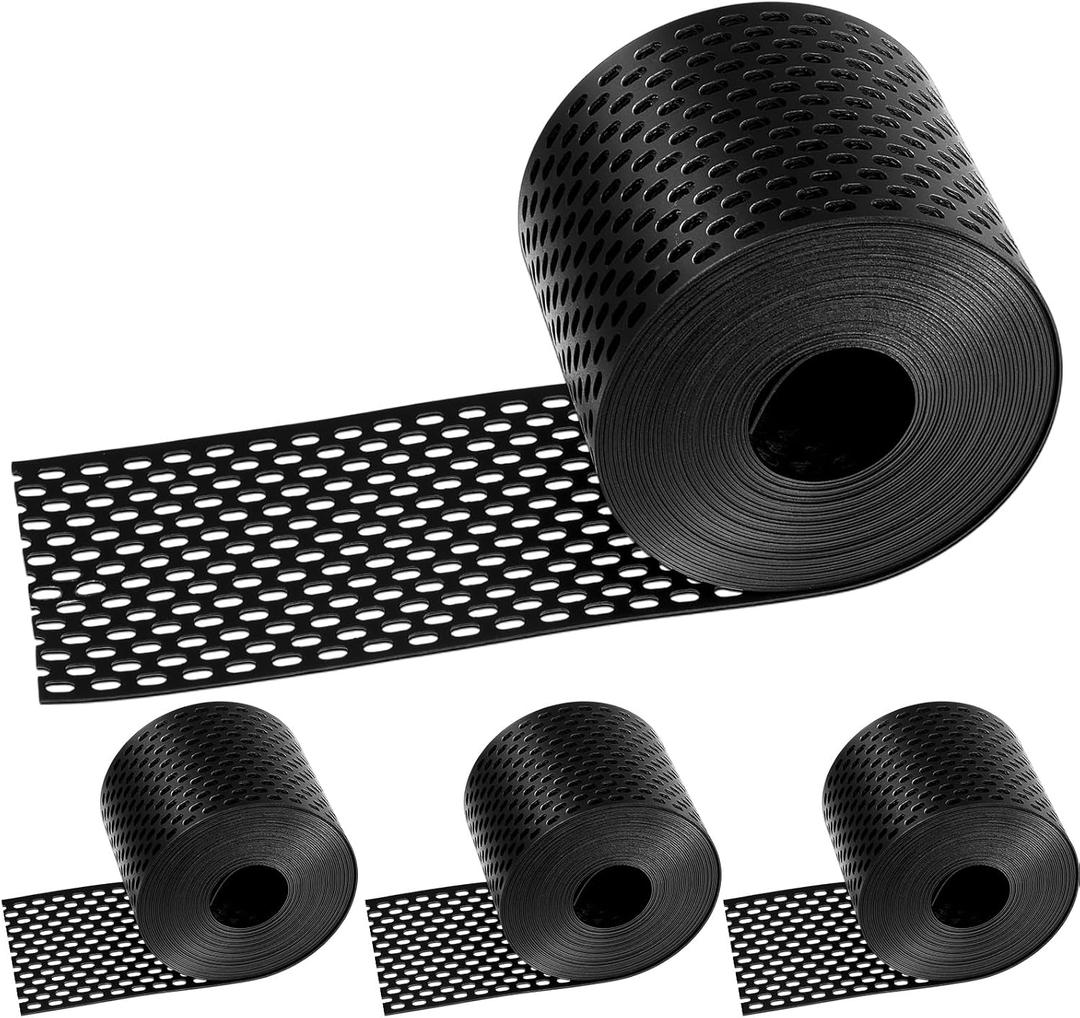 4 Rolls Soffit Vents Strip for Eaves Ventilation 3.93" x 32.8 ft, Keep Birds Pest and Animals Out for Under Eave Exterior Ventilation Solution, Weather Resistant Composite Resin Material