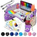PILLANI Kids Travel Tray for Car - Car Seat Tray for Kids Travel, Road Trip Essentials Must Haves - Carseat Table Roadtrip Activities - Toddler Lap Desk Organizer for Airplane - Kids Travel Essentials (Rainbow)