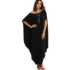 Verdusa Women's Caftan Harem Boat Neck Dolman Sleeve Oversized Maxi Dress (XX-Large, Black)