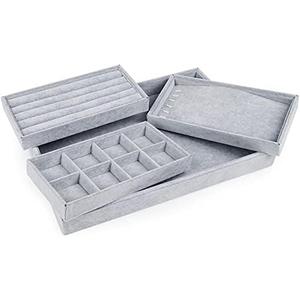 Oirlv Velvet Drawer Jewelry Organizer Tray 4 in 1 Stackable Necklace Ring Jewelry Organizer Trays (Multifunction,14x9.5inch)