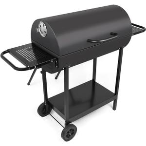 Double Charcoal Barrel Grill with Two Side Shelf, Stainless Steel Heavy Duty Grill For Outdoor Camping Backyard Picnic Party