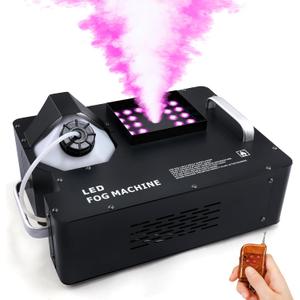 TCFUNDY 1500W Fog Machine for Halloween, DMX RGB 3 in 1 24 LED Smoke Machine Stage Lighting Vertical Spray with Remote Control