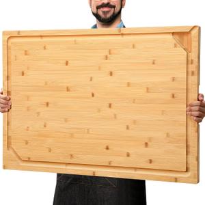 36 x 24 Extra Large Bamboo Cutting Board for Kitchen, Cutting Board Stove Top Cover with Handle, Butcher Block Chopping Board with Juice Groove, Large Charcuterie Board Over the Sink (Natural)