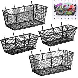 Sieral 4 Pcs Black Pegboard Baskets Metal Wire Shelf Baskets Peg Board Organizer Accessories Wall Mount Organizer Attachments for Garage Workbench Various Tool Accessories, 2 Sizes (Small, Medium)
