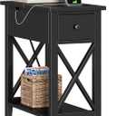 ChooChoo End Table with Charging Station, Narrow Side Table with USB Ports and Outlets, Nightstand with Drawer, for Small Spaces, Bedside Tables for Living Room Black