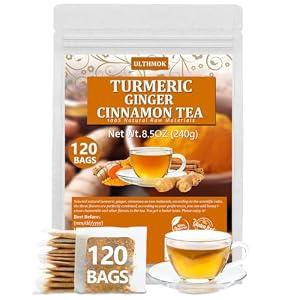 120 Premium Turmeric, Ginger, Cinnamon Blend Tea Bags, 100% Natural & No Additives & Caffeine Free, BBD 03/19/2027