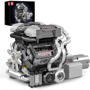 Mould King 10201 W16 Engine Building Blocks Sets, Engine Model kit That Run, 16-Cylinder Car Engine, Shiftable Gear Operation, Build Your Own STEM Model Car Engineering Toys for Adults/14+(2024 PCS)