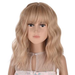 Kids Blonde Wig, Short Wavy Blonde Child Wig With Bang Synthetic Halloween Cosplay Blonde Hair Wigs for Kids Girl