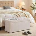 ONBRILL Storage Ottoman Bench, End of Bed Bench, 39.8 x 18.1 x 17.7 Inches Pouf Ottoman Foot Rest, Storage Benches Chest for Bedroom Entryway Living Room, Max 330 lbs, Beige, 39.76 x 18.11 x 17.72 inches