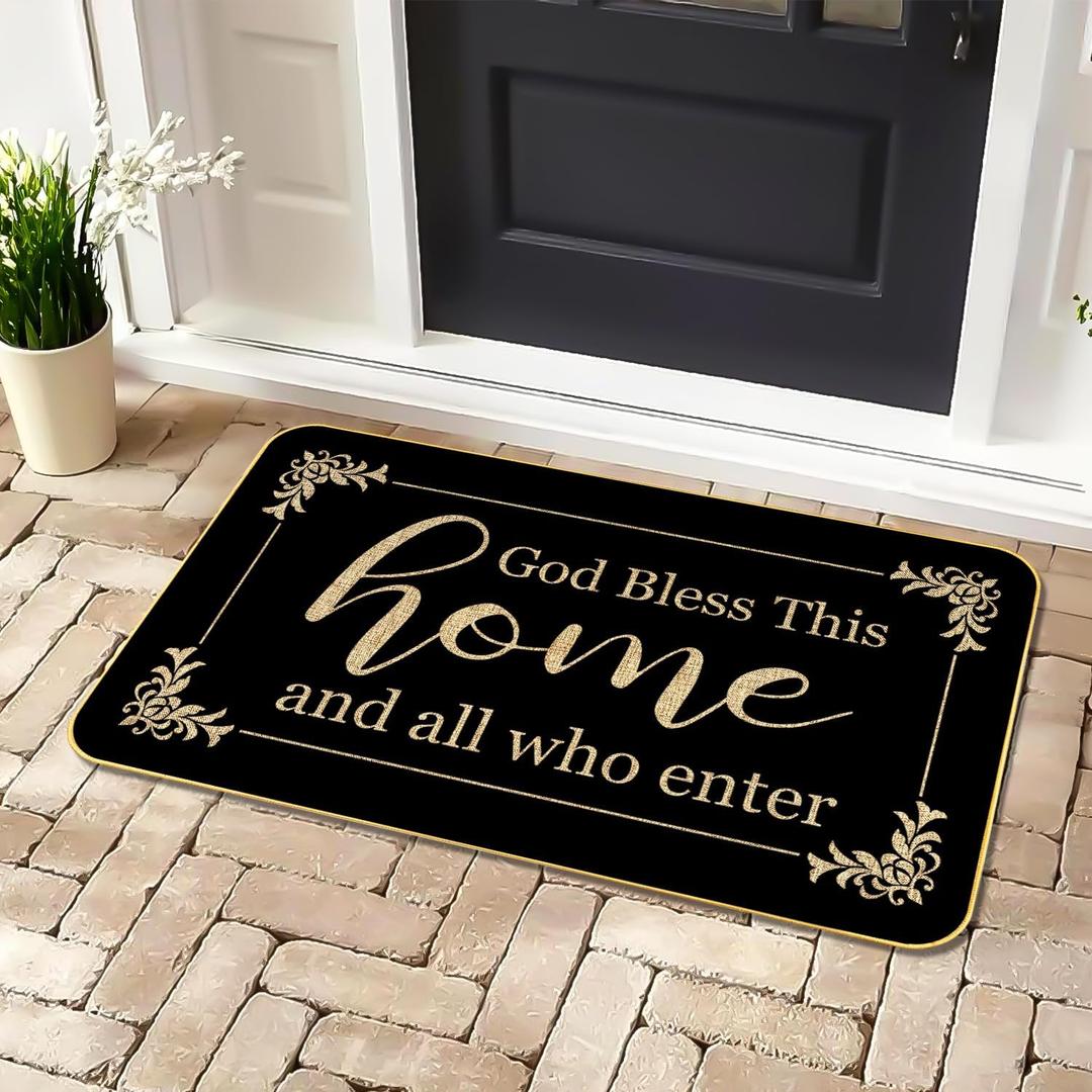 God Bless This Home Funny Welcome Doormat 29" x 17" Non-Slip Indoor Outdoor Mat for Front Porch, Entryway, or Office Rustic Door Rug for Home Decor