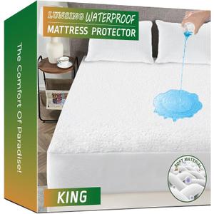 Lunsing Waterproof King Mattress Protector, Noiseless, Breathable, and Soft Cotton Terry King Size Mattress Pad Cover, 6-18 in Deep Pocket