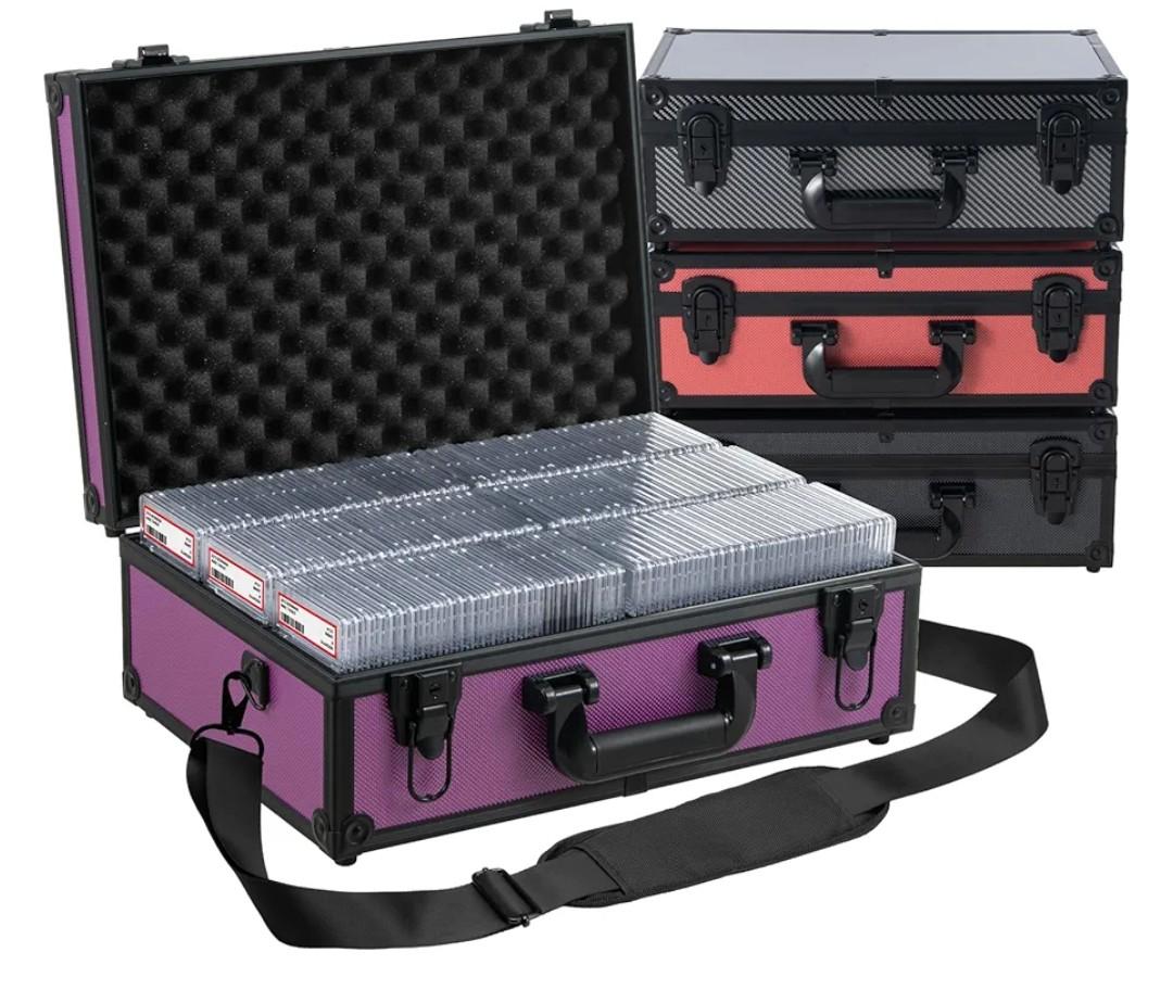 Graded Card Storage Box – Holds 155+ Graded Cards or 700+ Top Loaders - Aluminum Alloy Trading Cards Case, Sports Card Storage Box with Lock, Fits PSA, CSG, BGS (XL Purple)