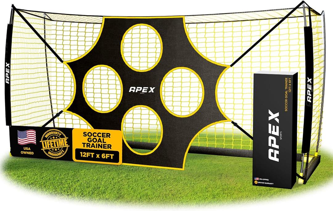 Apex Sports 12x6 FT Soccer Goal with Precision Target – Portable Soccer Net with Removable 10-Hole Target, Portable Design, Quick Setup, Ground Stakes & Collapsible Frame for Indoor/Outdoor Training